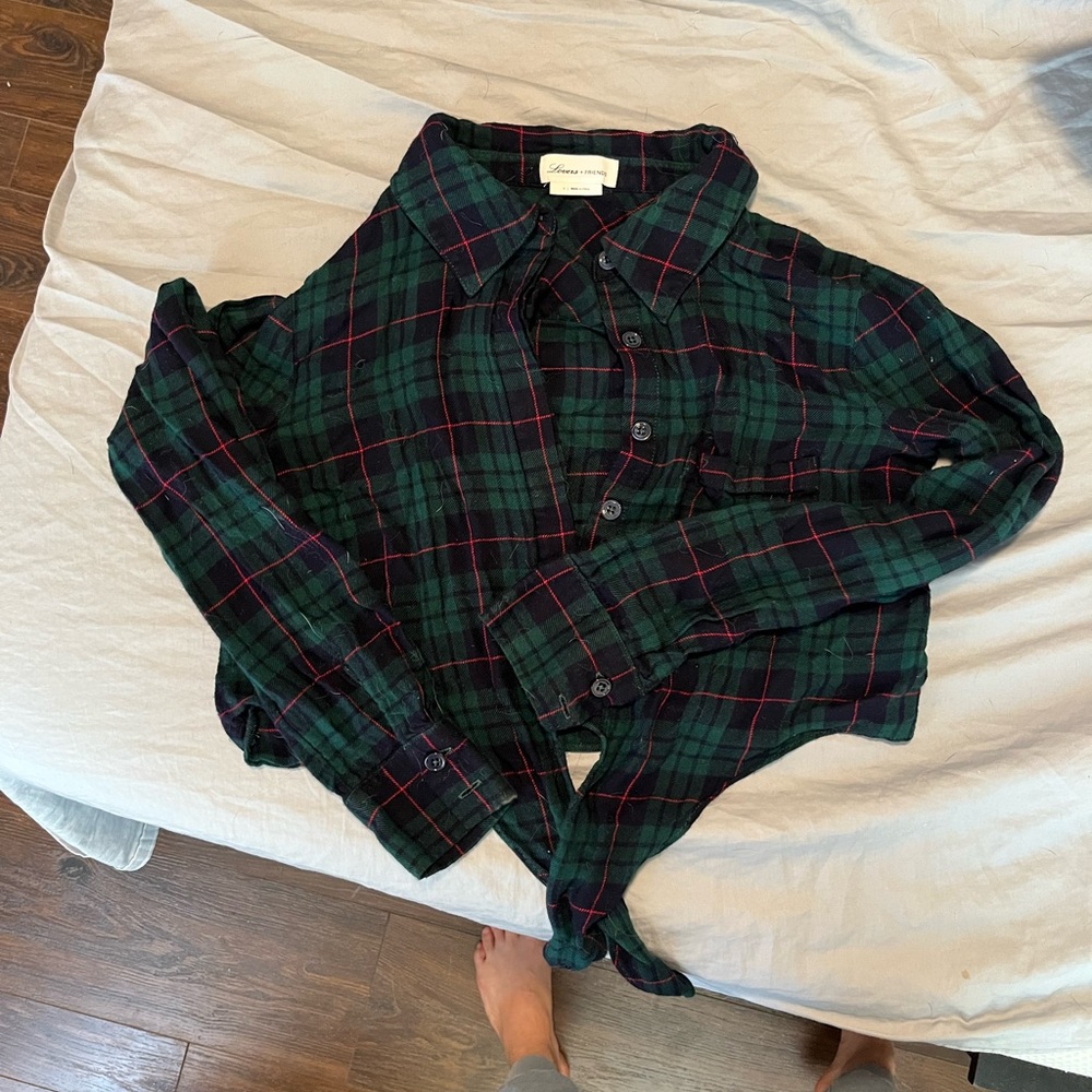 Lovers + Friends Green and Red Plaid Shirt